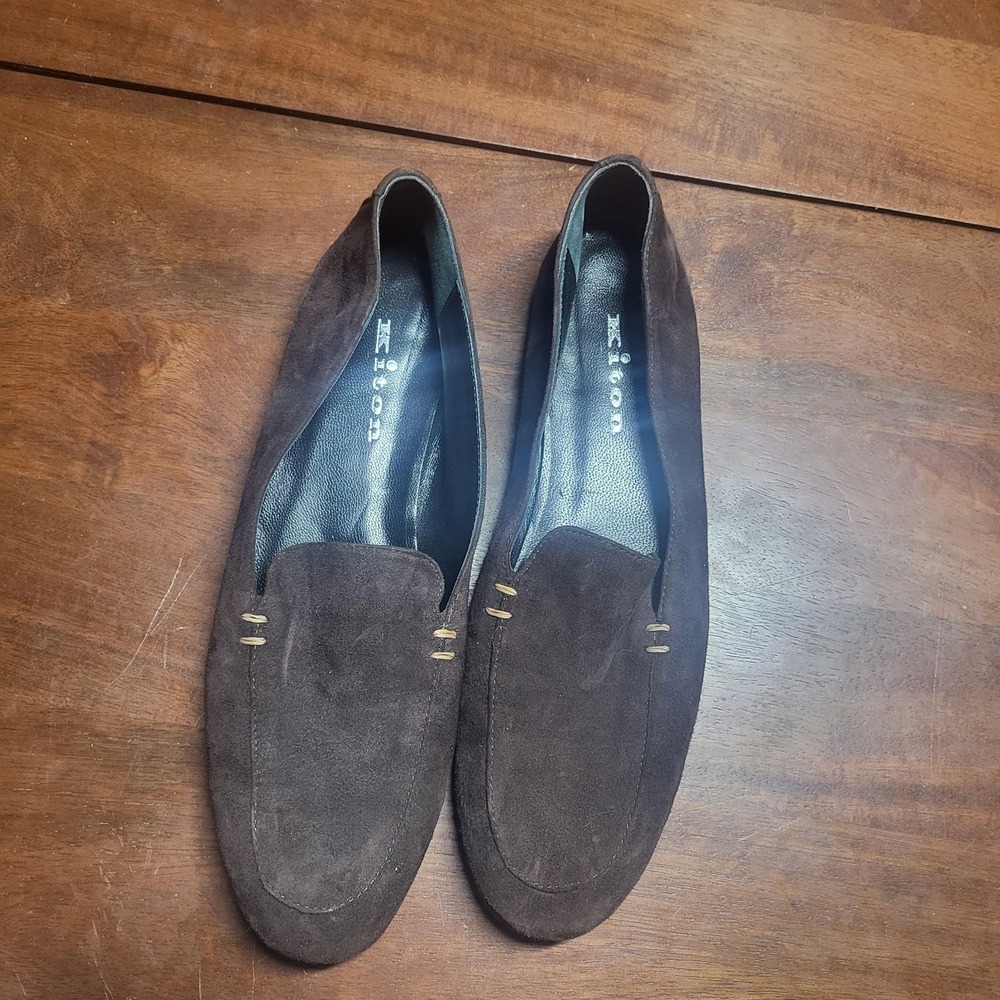 Kiton Dress Shoes Mens Size 6 Brown Suede Slip On Leather Sole 39 Almond Toe